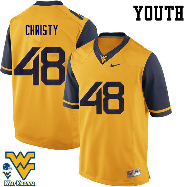 Youth #48 Mac Christy West Virginia Mountaineers College Football Jerseys-Gold - Click Image to Close